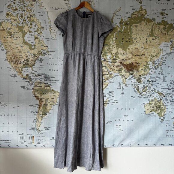 Reformation Blue Linen Puff Sleeve Maxi Dress - Picture 3 of 9